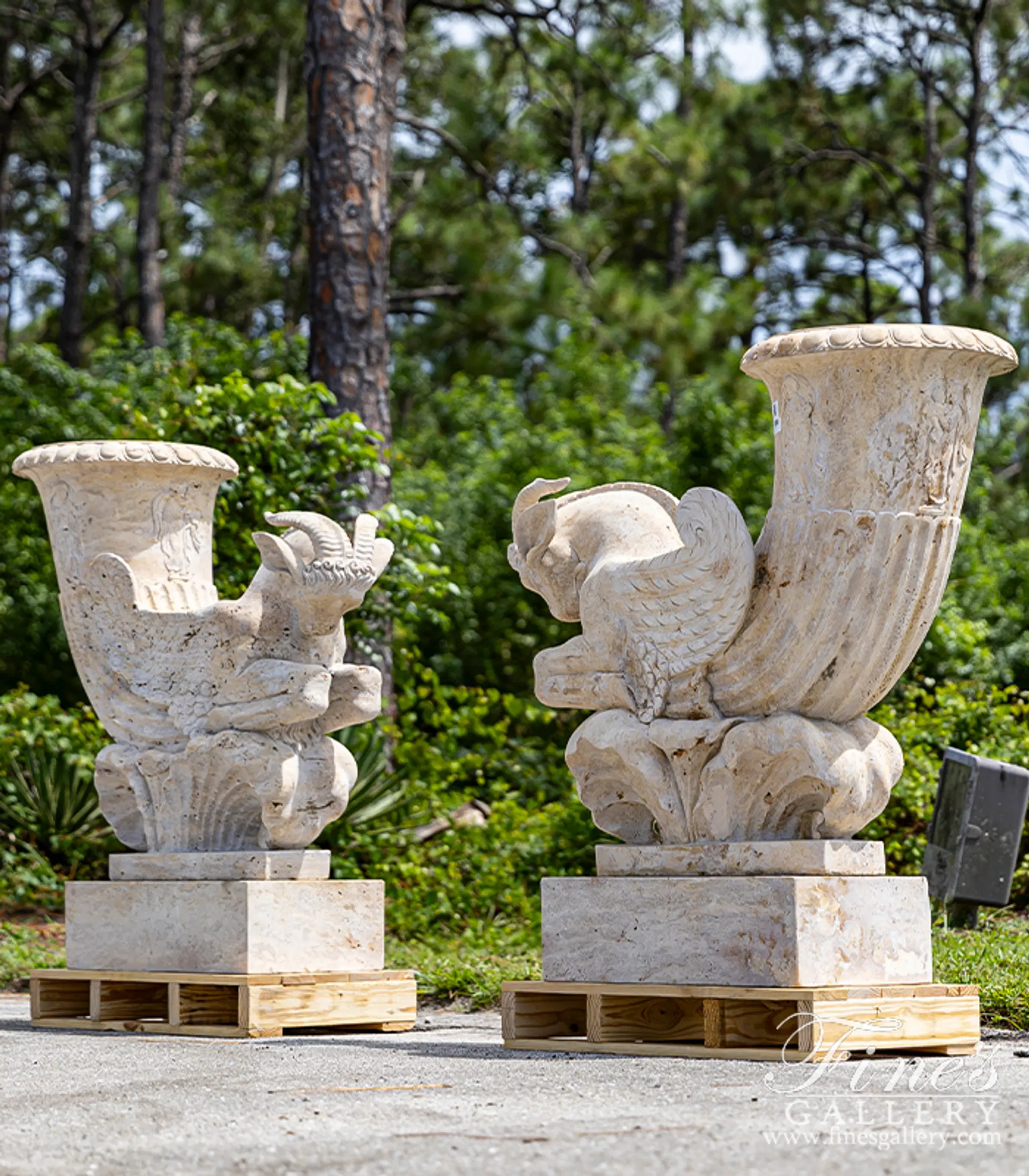 Marble Planters - Mythical Ram Planter Pair In Classic Light